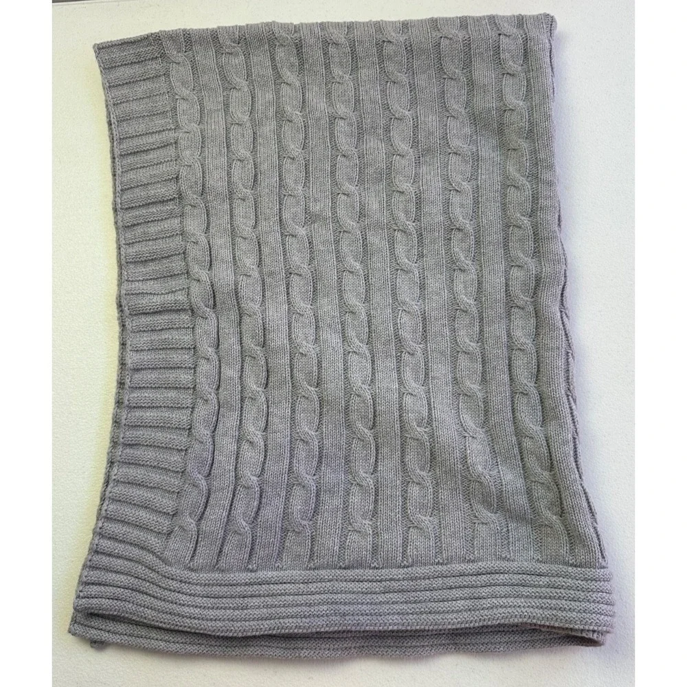 Jake And Jill Gray Cable Knit Baby Blanket‎ Blanky 100% Cotton Swaddle Stroller